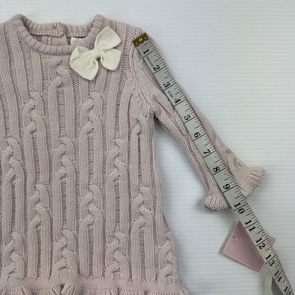 Shabby Chic Baby Girl Sweater Knit Dress 3-6M Pink Cable Bow NWT - Picture 10 of 11